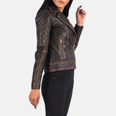 Wysor Brown Leather Quilted Biker Jacket